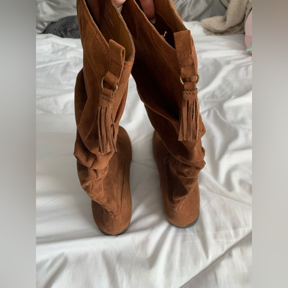 Brown Mid Calf Suede Boots - Picture 2 of 4